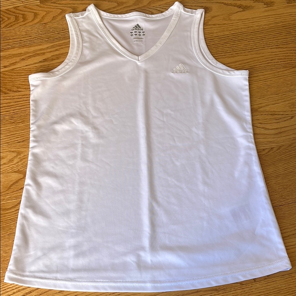 Adidas white v-neck tank top size S